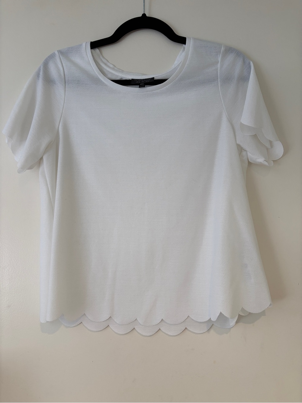 Topshop White Scalloped Short Sleeve Tee